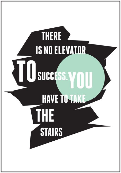 Poster Motiverende tekst over succes op een zwarte achtergrond.