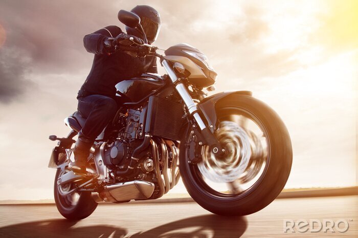 Poster Motorbike bij zonsondergang
