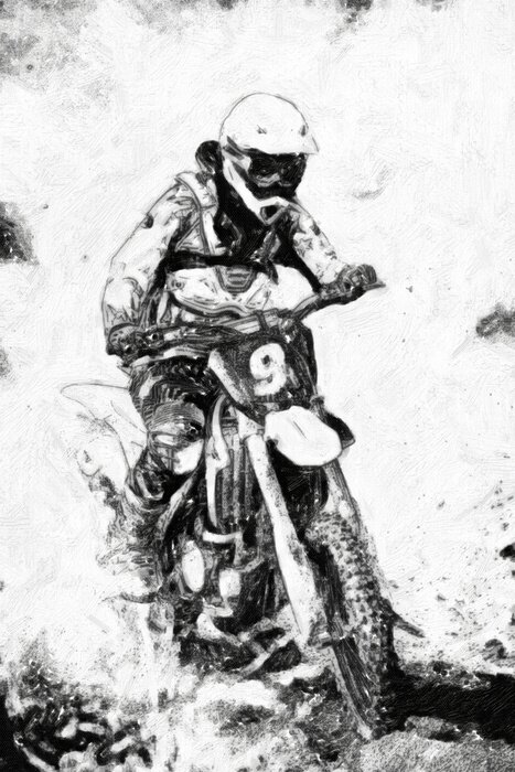 Poster Motorcross - B & W olieverf