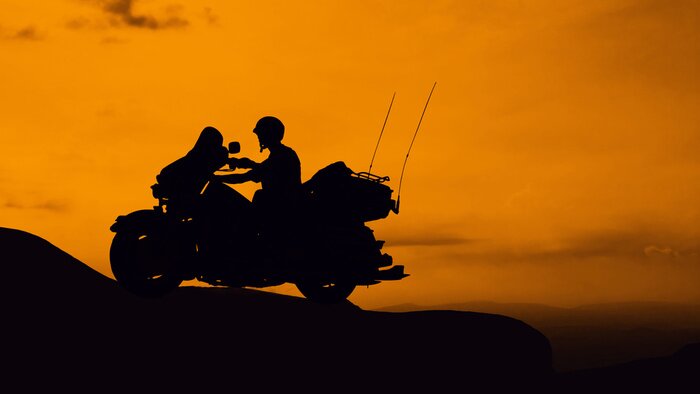 Poster Motorfiets in de bergen