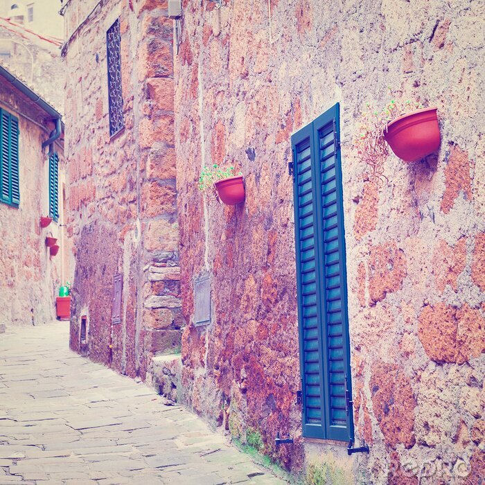 Poster Muur met blauwe luiken