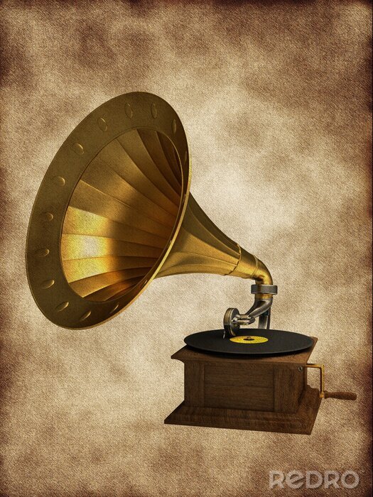 Poster Muziek en een oude grammofoon