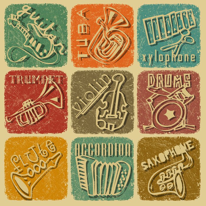 Poster Muziek en instrumenten in kleur