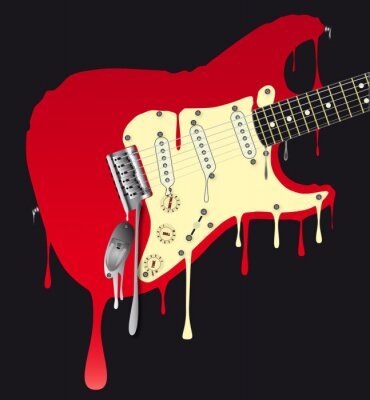 Poster Muziek en rode gitaar
