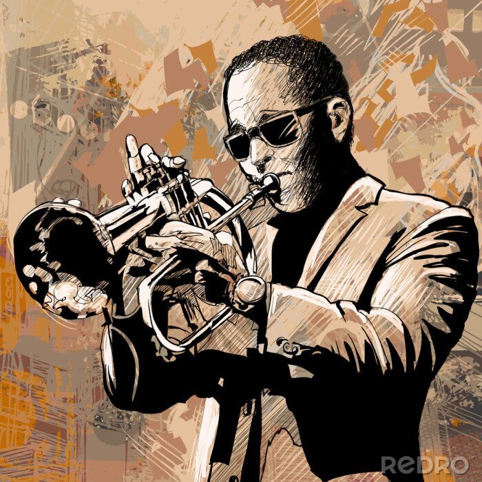 Poster Muziek retro trompettist