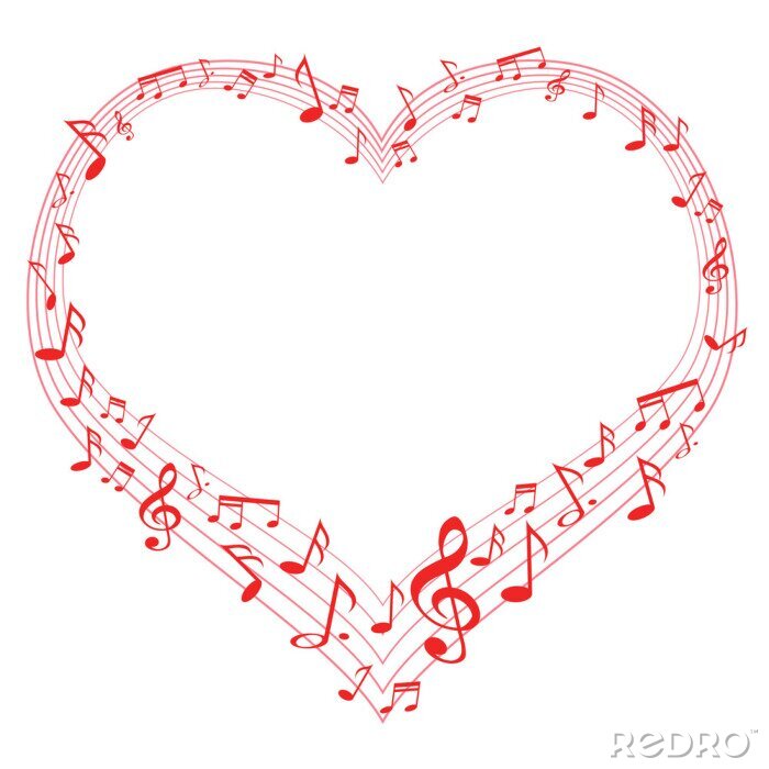Poster Muziek van liefde, muzieknoten in hartvorm