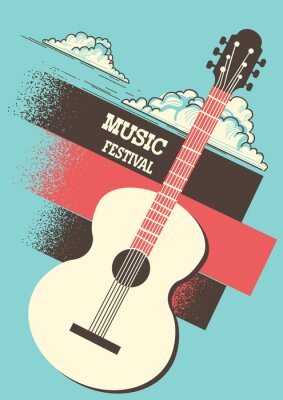 Poster Muziekafficheachtergrond met akoestische gitaar en retro decoratie