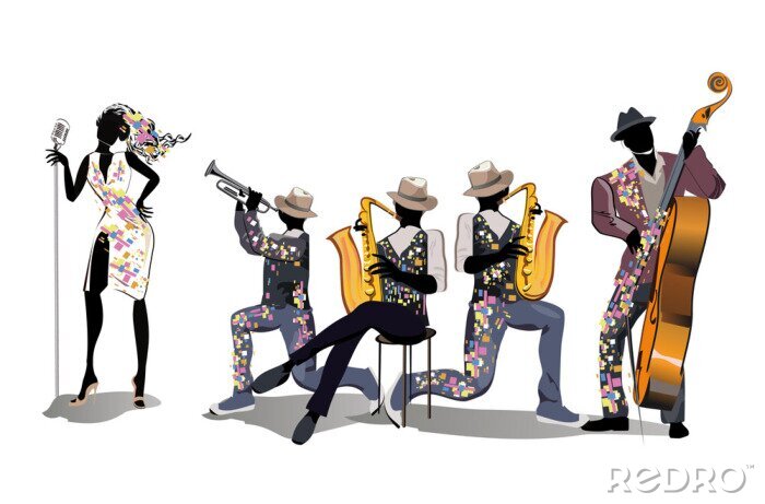 Poster Muzikanten op het feest. Jazzband. Hand getrokken vectorillustratie.