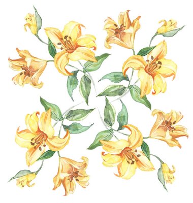 Sticker Naadloze patroon met bloemen lelie aquarel