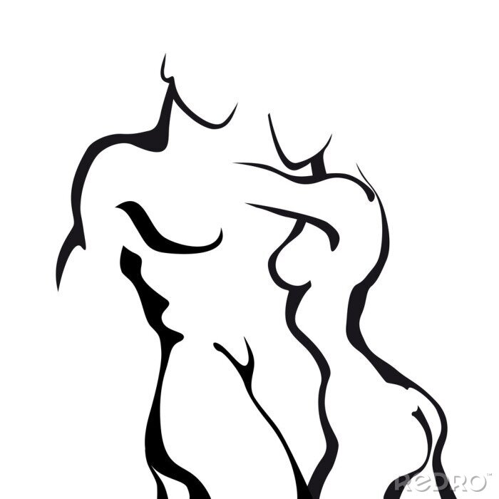 Poster Naakt koppel knuffelt