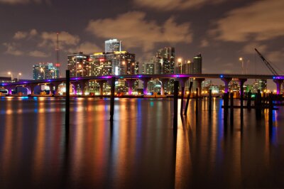 Poster Nacht in Miami en het panorama van de stad