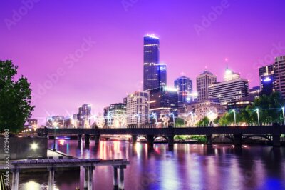 Poster Nacht Urban City Skyline. Melbourne. Australië