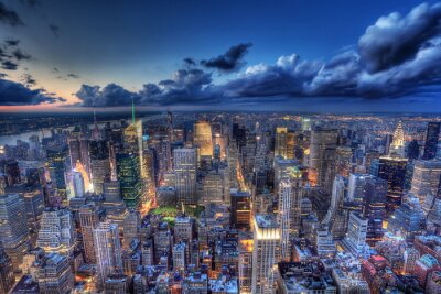Nachtpanorama van New York City