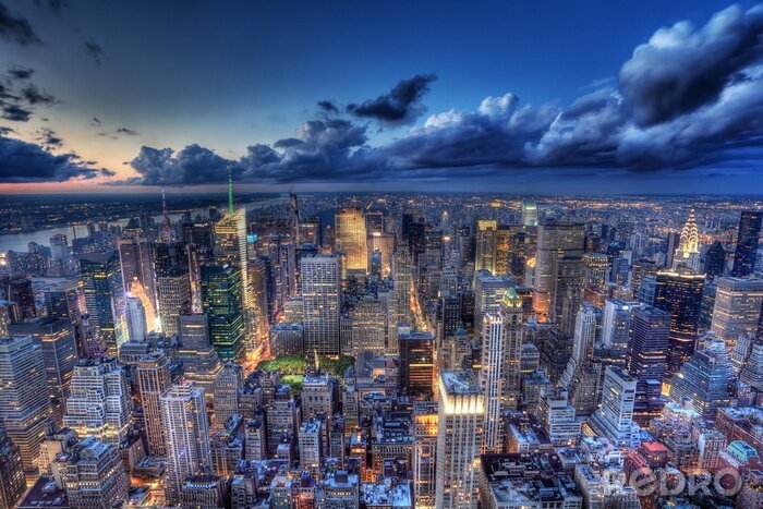 Poster Nachtpanorama van New York City