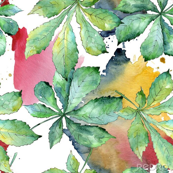 Poster Natuur met kastanjebladeren