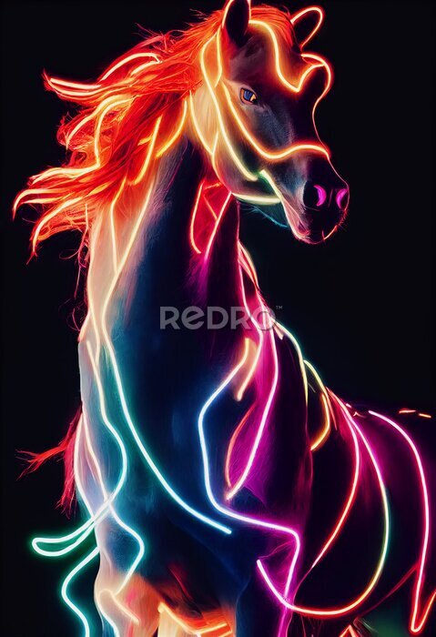 Poster Neon paard galopperen
