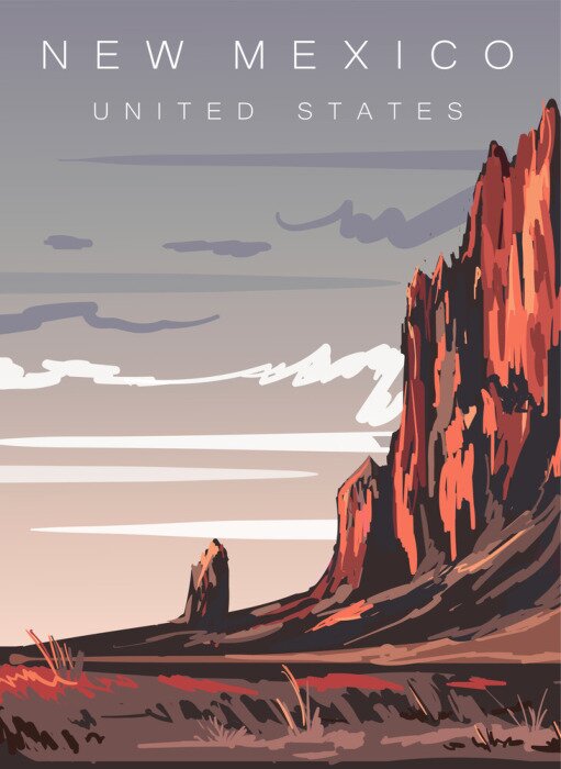 Poster New Mexico modern vector illustration. New Mexico desert landscape poster,United states.