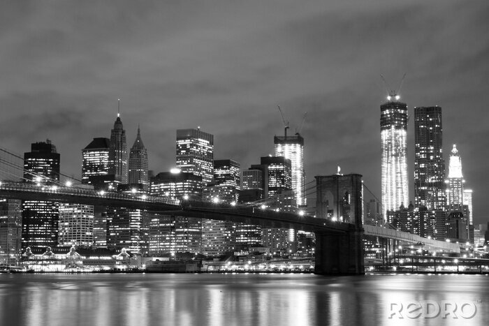 Poster New York City bij nacht in zwart-wit