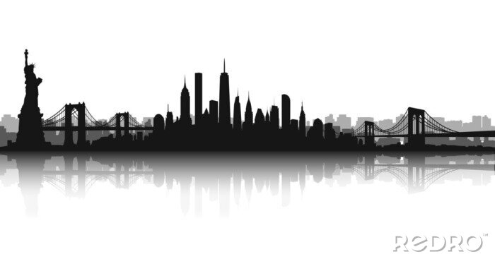 Poster New York City Skyline Vector Wit en wit
