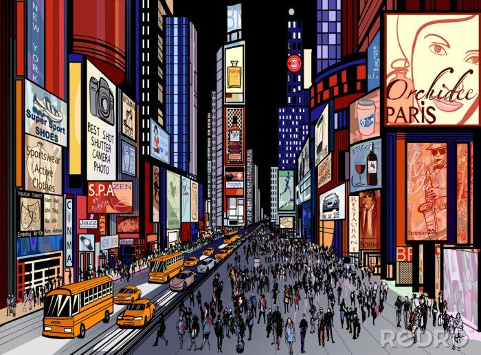 Poster New York - nacht uitzicht op Times Square