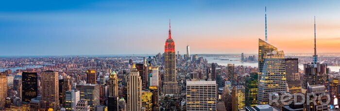Poster New York skyline panorama bij zonsondergang