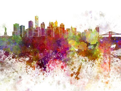 Poster New York skyline v2 in watercolor background