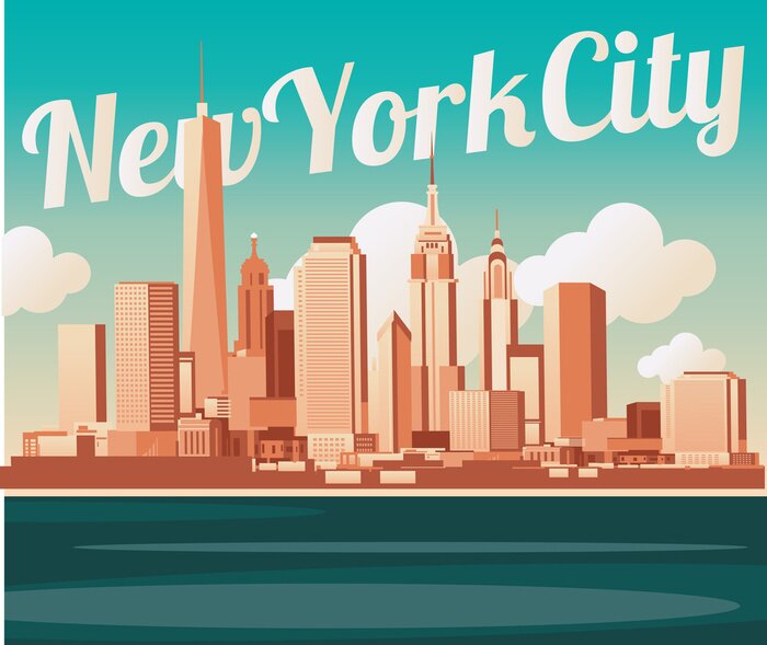Poster New Yorkse wolkenkrabbers in retrostijl