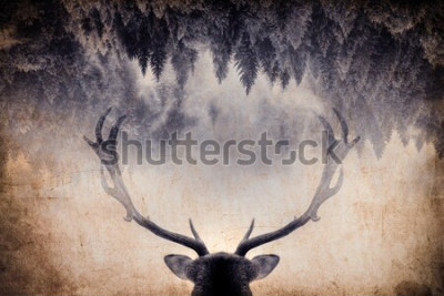 Poster Omgekeerd bos en herten