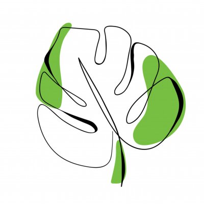 Sticker One line drawing vector monstera leaf. Modern single line art, aesthetic contour. Perfect for home decor such as posters, wall art, tote bag, t-shirt print, sticker, mobile case, logo