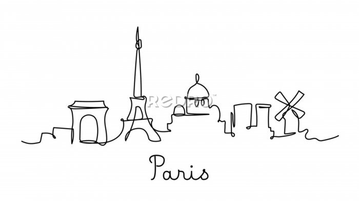 Poster One line style Paris city skyline. Simple modern minimaistic style vector.