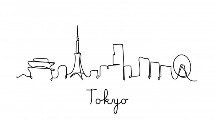 Poster One line style Tokyo city skyline. Simple modern minimalistic style vector.