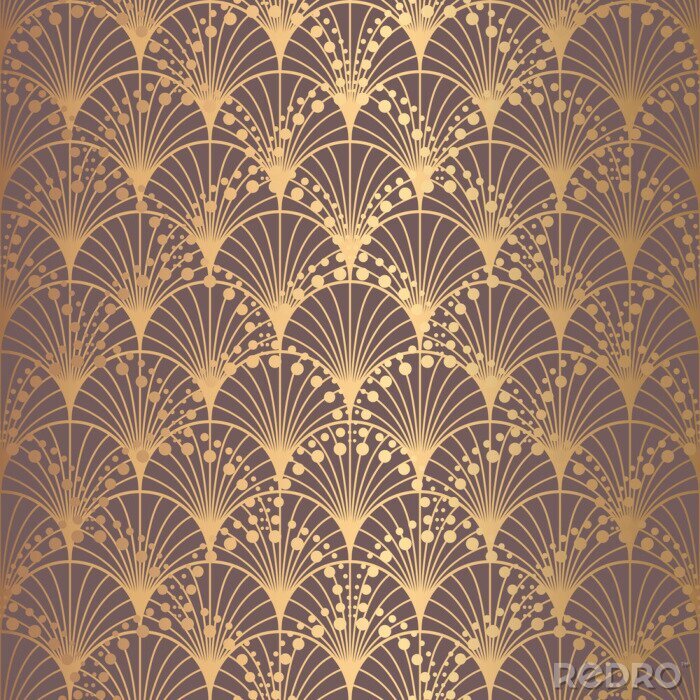 Poster Onregelmatige Art Deco-patroon Gouden achtergrondschalen