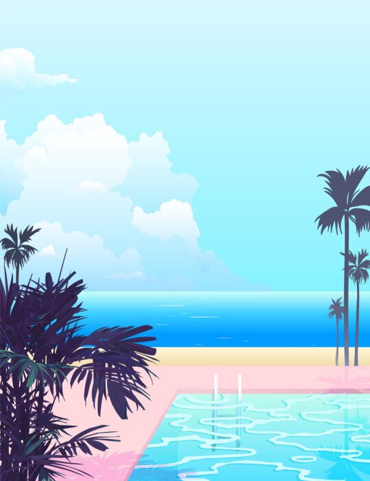 Poster Ontspan bij het zwembad