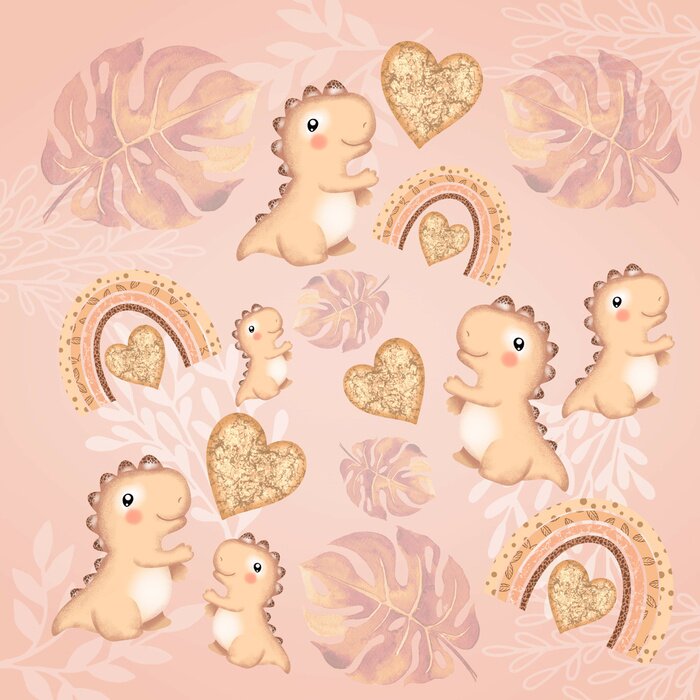 Poster Ontwerp met dinosaurussen tussen tropische bladeren