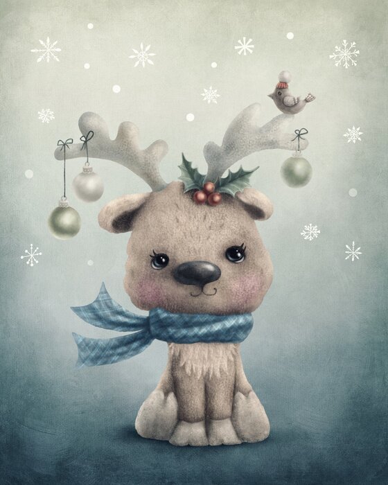 Poster Ontwerp met rendieren op aquarel achtergrond