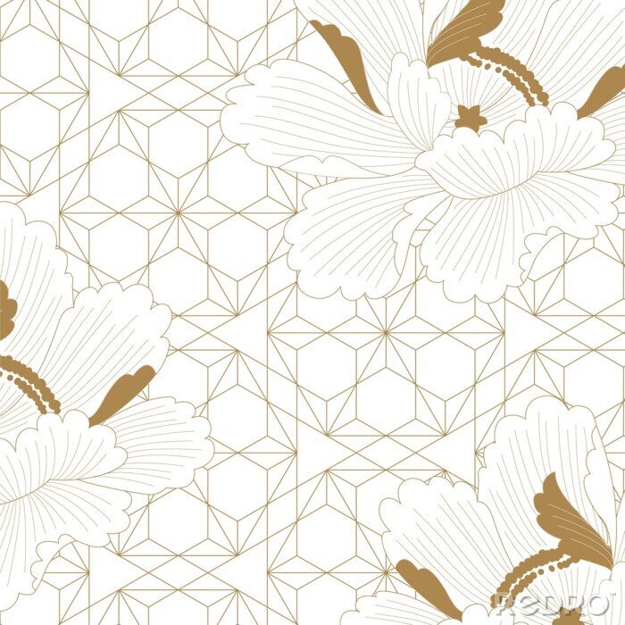 Poster Oosterse bloemen en geometrie in imitatie goud
