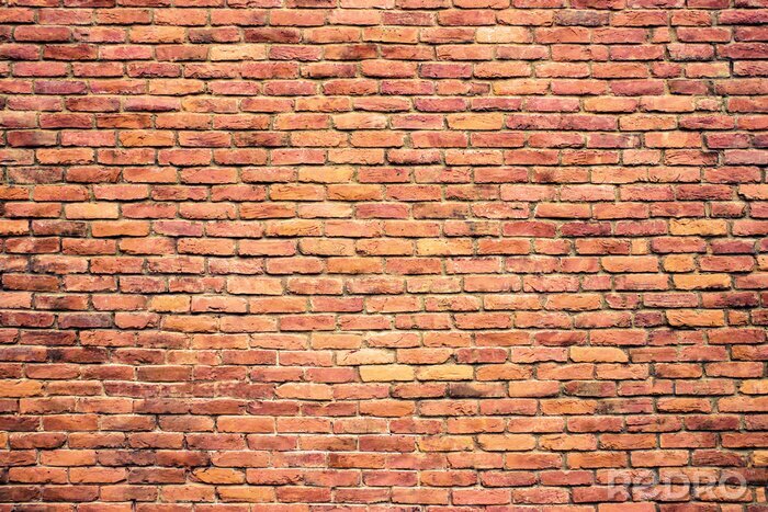 Poster Oranje-roze bakstenen muur