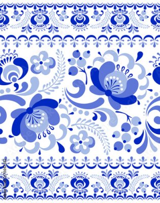 Poster Ornament met blauwe bloemen