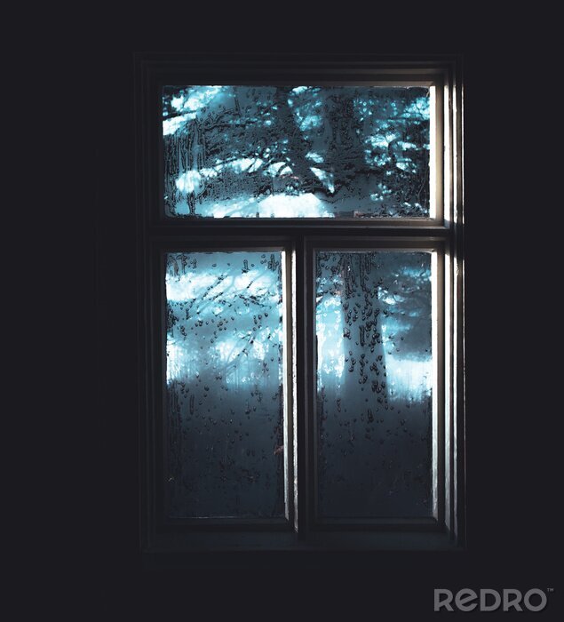 Poster Oud venster met mystiek licht
