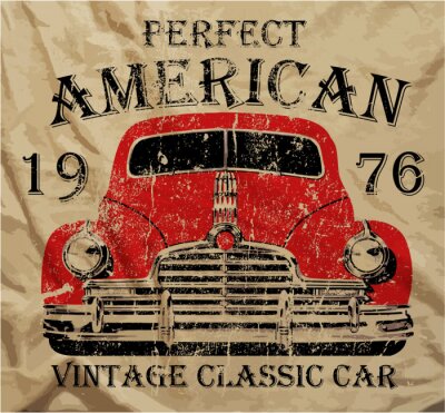 Poster Oude Amerikaanse Auto vintage T-shirt van Graphic Design