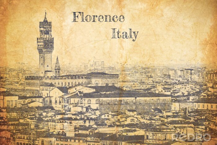 Poster Oude ansichtkaart van de hoofdstad van Toscane