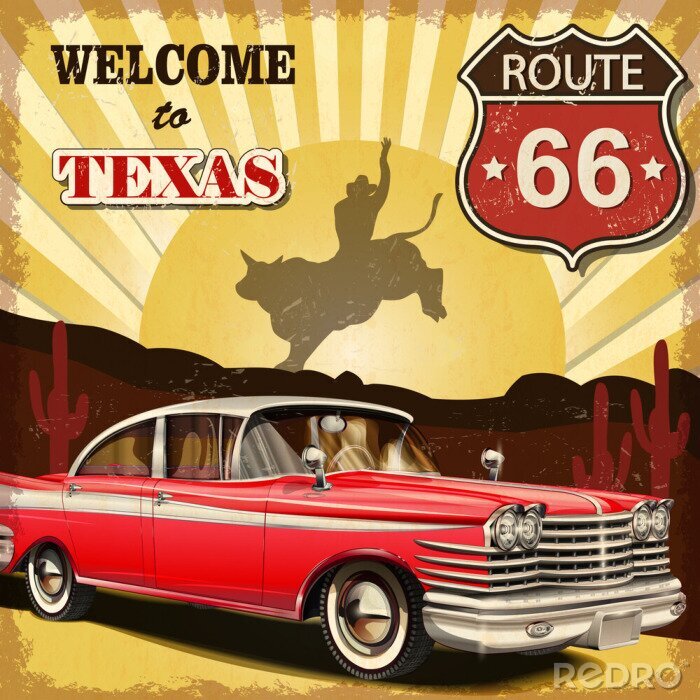 Poster Oude auto en Texas