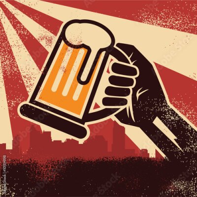 Poster Oude, gestileerde illustratie van een bierpul.