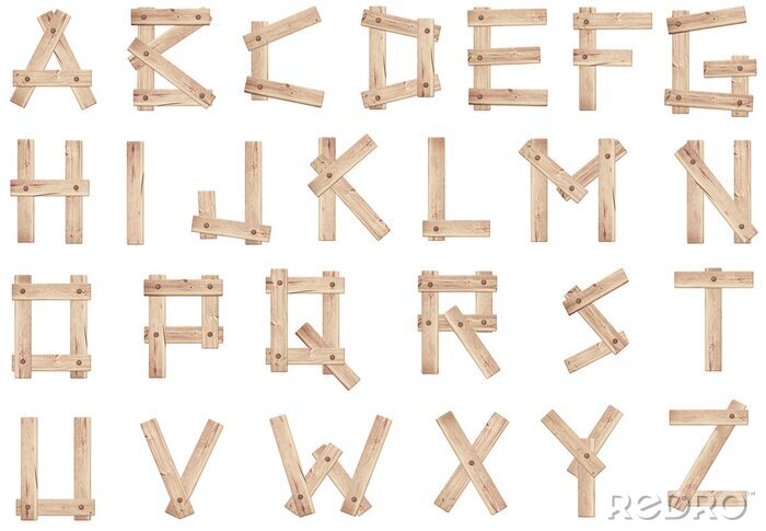 Poster Oude houten letters van het alfabet gemaakt van houten planken