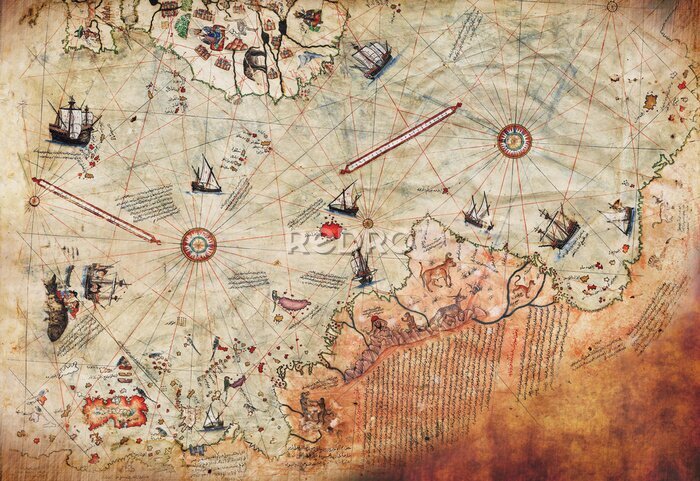 Poster Oude kaart met schepen