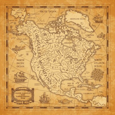 Poster Oude kaart van Noord-Amerika continent