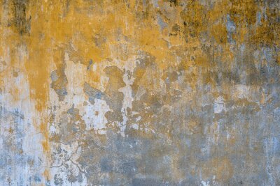 Poster Oude muur met gele verf