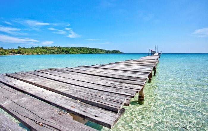 Poster Oude pier boven helder water