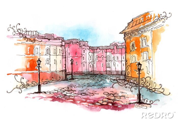 Poster oude stad straat