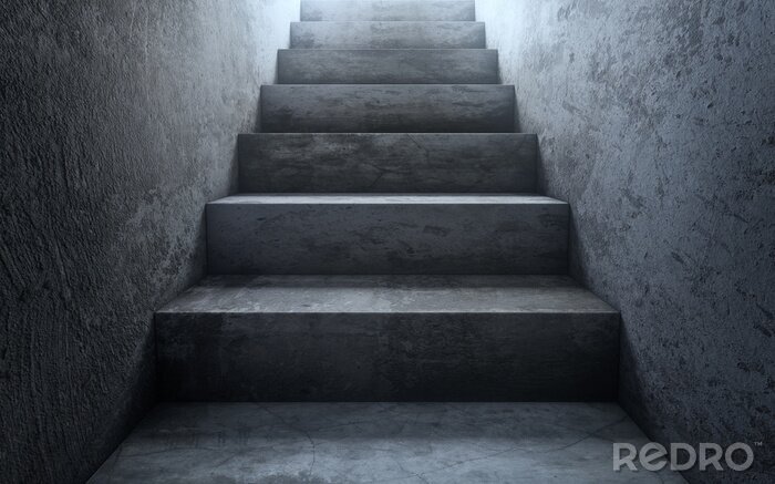 Poster Oude vuile betonnen trap naar licht. De manier van succes. 3D-rendering